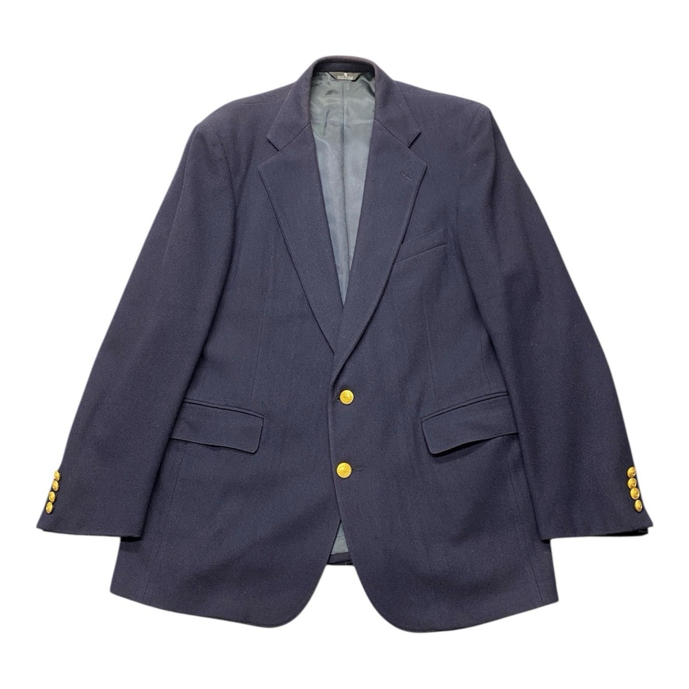 Vintage Polo University Club Blazer Mens 44R Navy Blue Wool Gold Buttons 90s‎